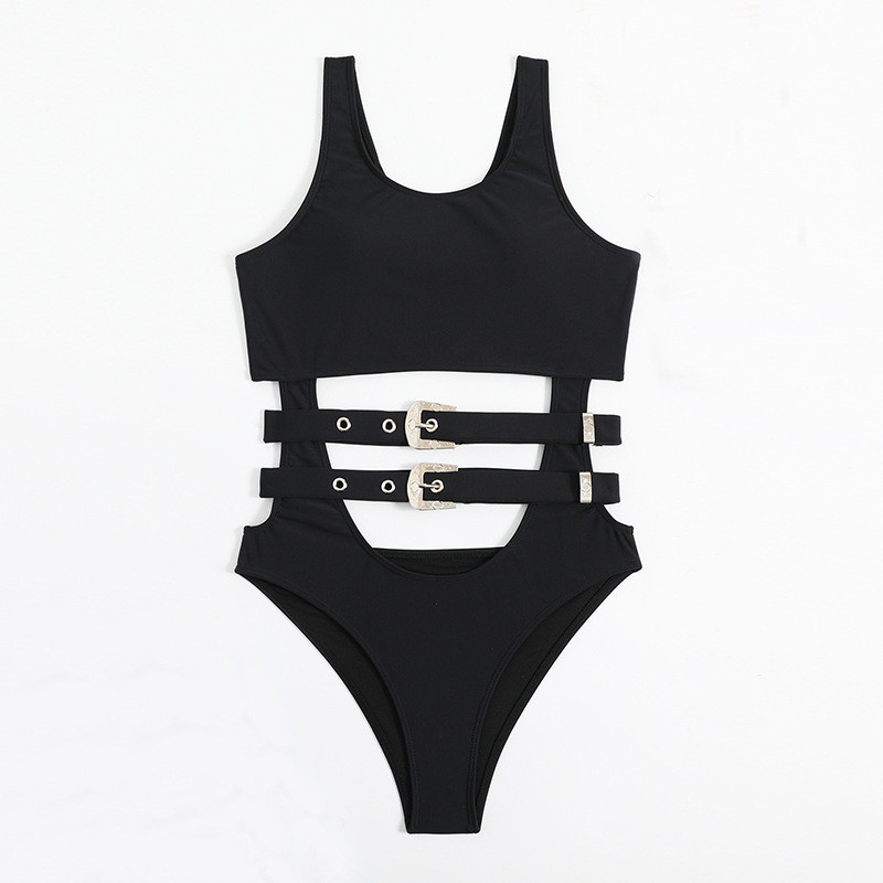 Σέξι κοίλο μαγιό 2023 Γυναικεία μασίφ Μαύρη ζώνη με διπλή πόρπη Μονόκινο μαγιό εξώπλατο μαγιό Monokini