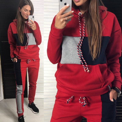 Set casual din două piese, pentru femei, cu glugă și pantaloni sport Trening Jogger