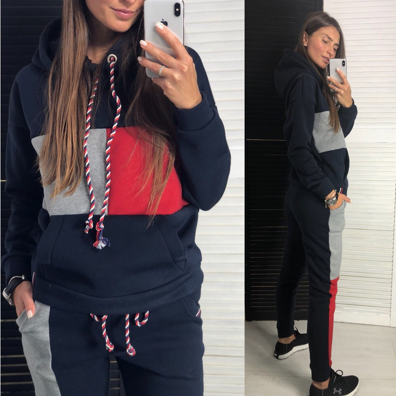 Set casual din două piese, pentru femei, cu glugă și pantaloni sport Trening Jogger