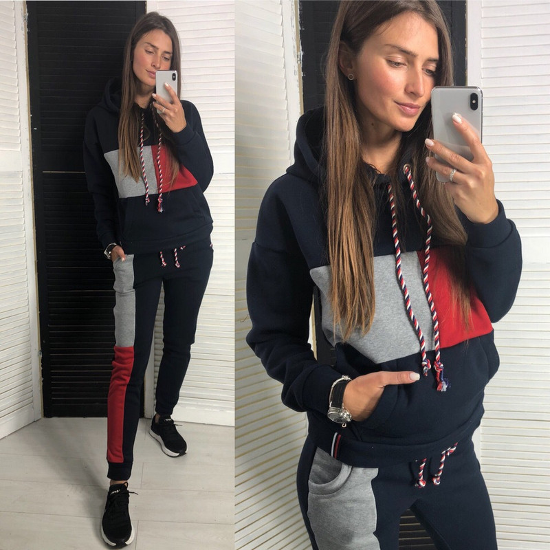 Set casual din două piese, pentru femei, cu glugă și pantaloni sport Trening Jogger