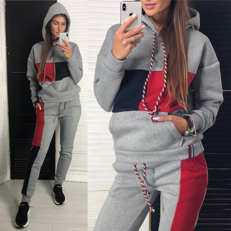 Set casual din două piese, pentru femei, cu glugă și pantaloni sport Trening Jogger