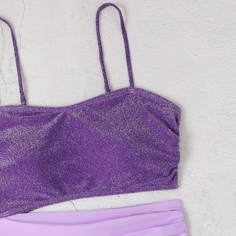 Nou costum de baie mov strălucitor 2023 pentru femei, cu șadur, mozaic, costum de baie dintr-o bucată, costum de baie, monokini plisat