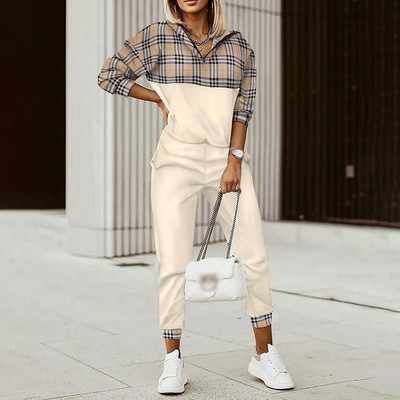 Dámska tepláková súprava 2023, dvojdielna súprava s dlhým rukávom, dvojdielna súprava, mikina, módna mriežková súprava na zips, ležérne nohavice, dámsky oblek