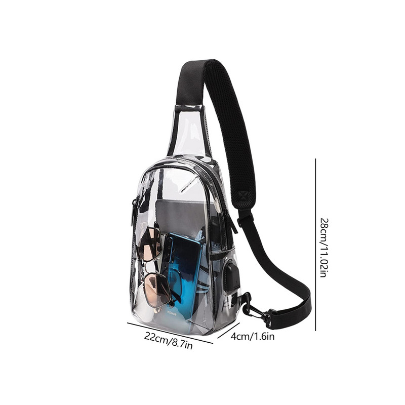 Fashion Crossbody Τσάντα Stadium Εγκεκριμένο Clear PVC Chest Bag αδιάβροχη διαφανής μικρή τρύπα ακουστικών με φερμουάρ για άνδρες γυναίκες