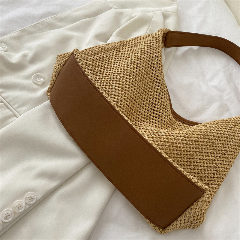 Καλοκαιρινές ψάθινες τσάντες για γυναίκες Τσάντες ώμου ψάθινες τσάντες από ρατάν υφασμένο επάνω μέρος με λαβή κούφιο κροσέ τσάντες παραλίας Casual τσάντες 2023