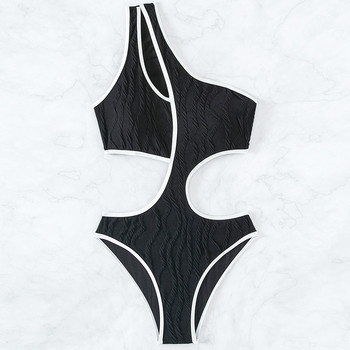 Γυναικείο μαγιό 2023 Μαύρο ολόσωμο γυναικείο κοστούμι μαγιό με έναν ώμο με στρινγκ, καλοκαιρινό μονόκινο στην παραλία