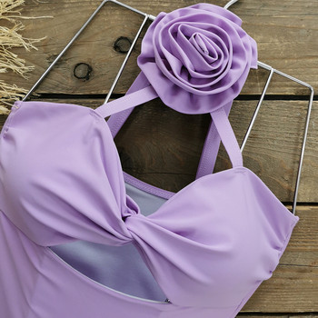 Νέο Ολόσωμο Γυναικείο Μαγιό 2023 Solid Purple Criss Cross Σχεδιαστής λουλουδάτο μαγιό Beach εξώπλατο μαγιό Monokini