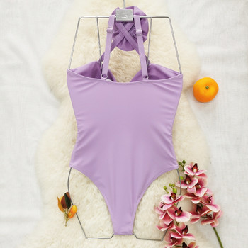Νέο Ολόσωμο Γυναικείο Μαγιό 2023 Solid Purple Criss Cross Σχεδιαστής λουλουδάτο μαγιό Beach εξώπλατο μαγιό Monokini