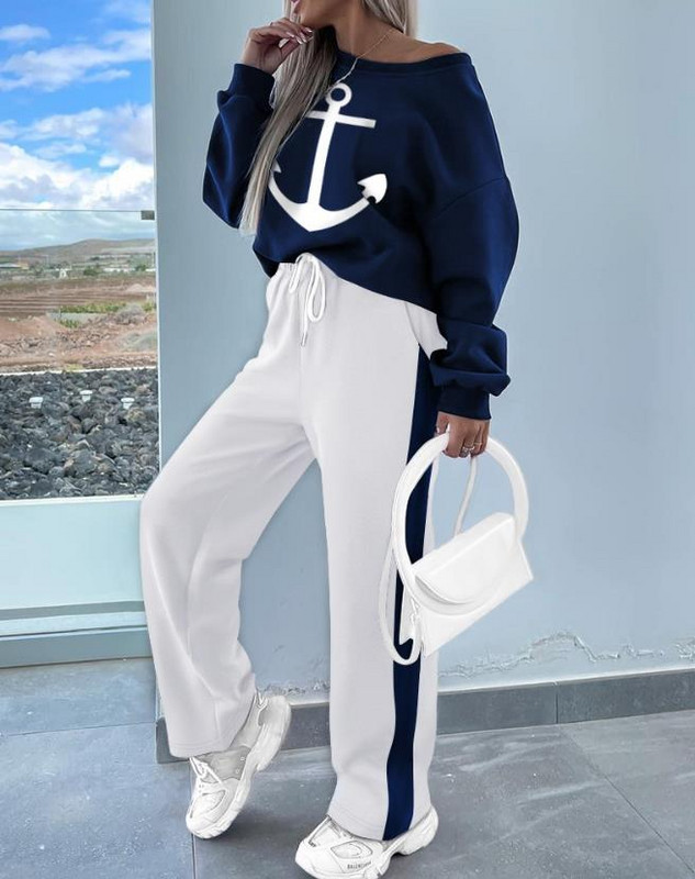 Dvodijelni set Ženska odjeća Moda za jesen 2023., ružičasta majica s leopard printom s okruglim izrezom i dugim rukavima, ležerni komplet dugih trenirki