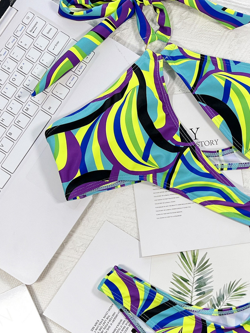 Costum de baie sexy scobit dintr-o bucată, 2023, pentru femei, cu inele de culoare contrastată, cu micro bikini, costum de baie, fără spate.