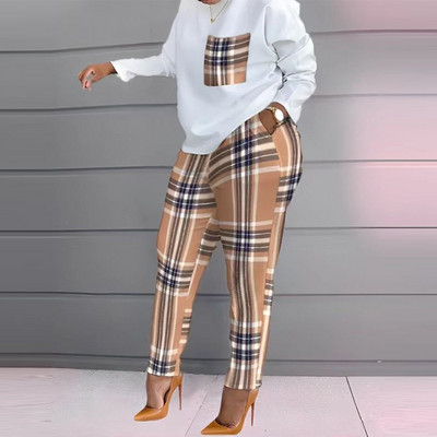 Γυναικείο σετ παντελονιών μόδας φθινόπωρο 2023 Νέα στάμπα μακρυμάνικα μπλουζάκια παντελόνι τσέπης κοστούμι δύο τεμαχίων αθλητικές φόρμες Γυναικεία ρούχα