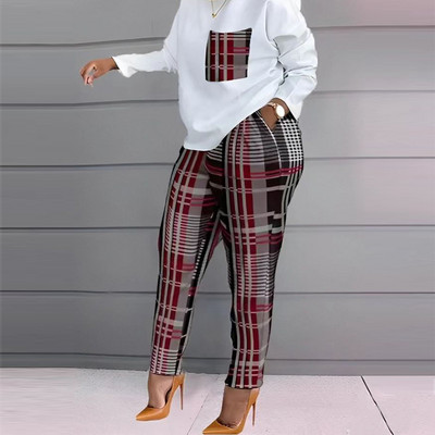 Γυναικείο σετ παντελονιών μόδας φθινόπωρο 2023 Νέα στάμπα μακρυμάνικα μπλουζάκια παντελόνι τσέπης κοστούμι δύο τεμαχίων αθλητικές φόρμες Γυναικεία ρούχα