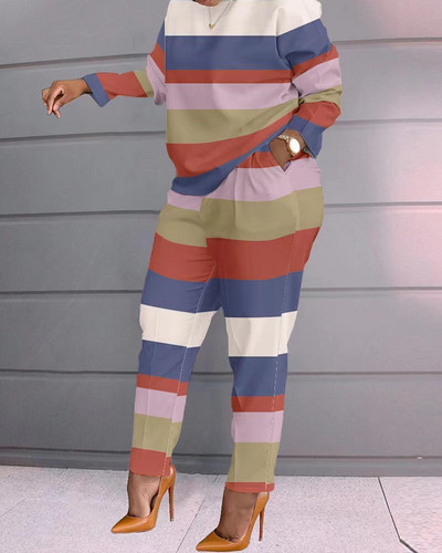 Γυναικείο σετ παντελονιών μόδας φθινόπωρο 2023 Νέα στάμπα μακρυμάνικα μπλουζάκια παντελόνι τσέπης κοστούμι δύο τεμαχίων αθλητικές φόρμες Γυναικεία ρούχα