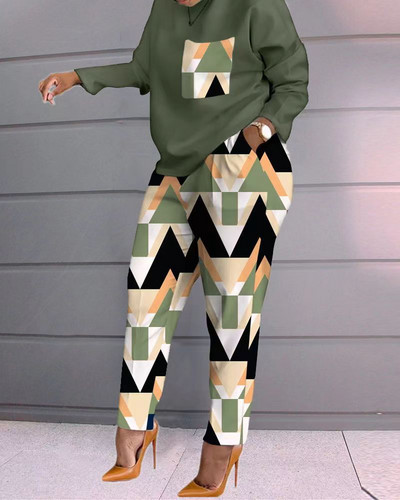 Γυναικείο σετ παντελονιών μόδας φθινόπωρο 2023 Νέα στάμπα μακρυμάνικα μπλουζάκια παντελόνι τσέπης κοστούμι δύο τεμαχίων αθλητικές φόρμες Γυναικεία ρούχα