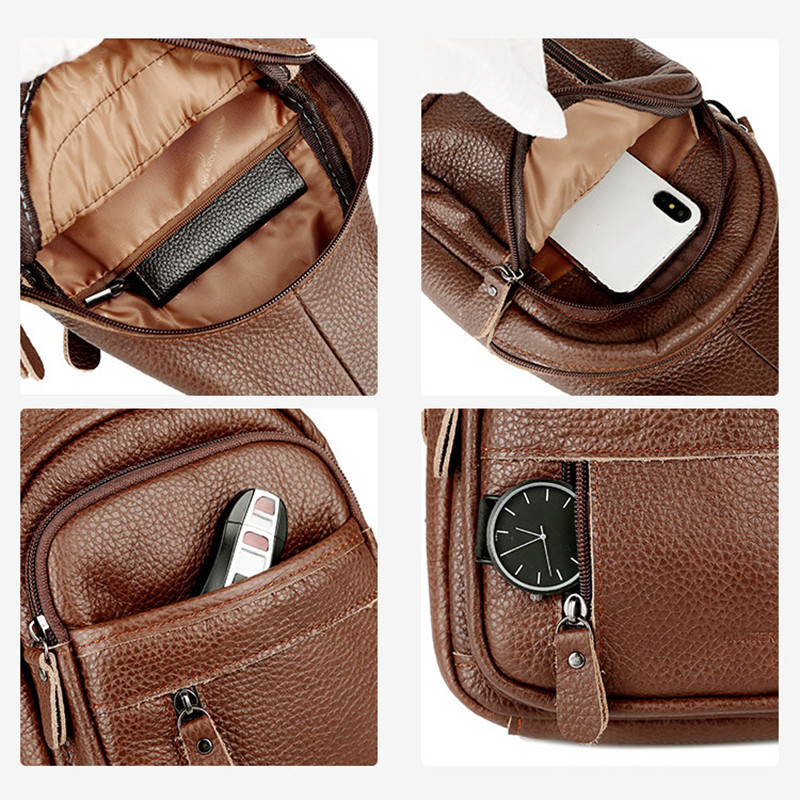 2023. aasta meeste originaalne kvaliteetne lehmanahast vabaaja kolmnurkne ristkehaga rinnakott, disainitud reisikott, ühe õlakott, meeste päevakott