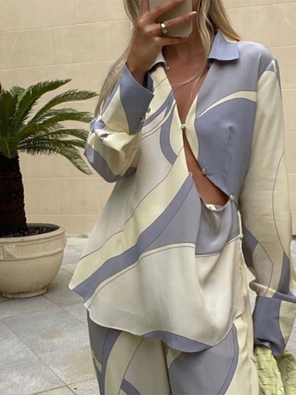 Elegantni široki dvodijelni set s ovratnikom, modno odijelo s hlačama dugih rukava, novo odijelo za jesensku zabavu 2023., komplet hlača za ulični odmor