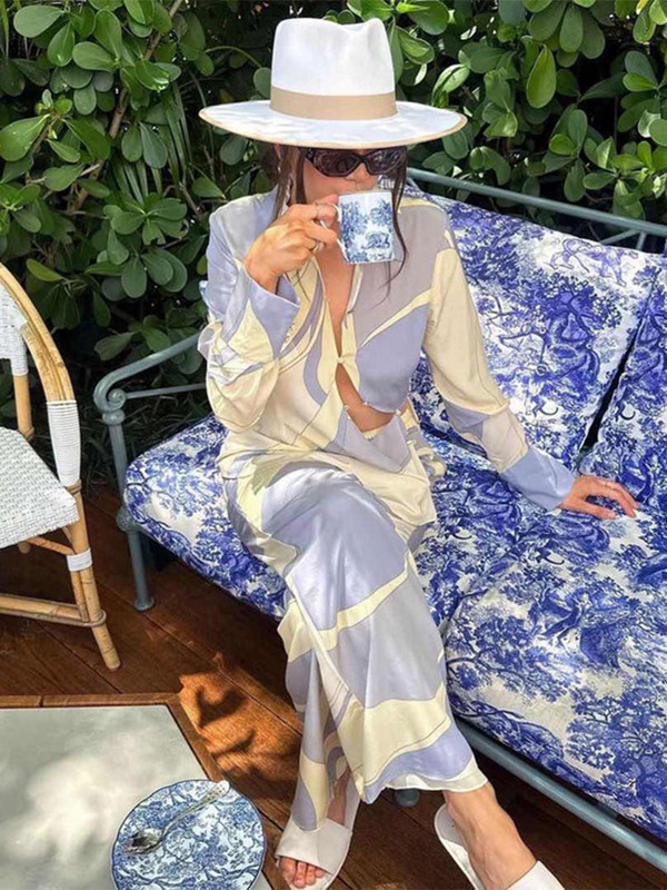 Elegantni široki dvodijelni set s ovratnikom, modno odijelo s hlačama dugih rukava, novo odijelo za jesensku zabavu 2023., komplet hlača za ulični odmor