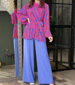 Dvodijelni setovi Ženska odjeća Ljeto 2023. Modna košulja s okruglim izrezom s naborima i ležerni komplet širokih nogavica s visokim strukom