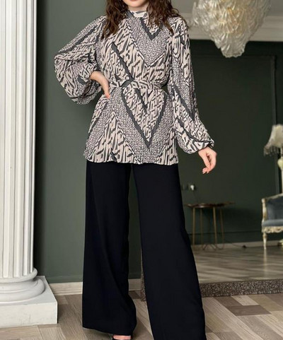 Dvodijelni setovi Ženska odjeća Ljeto 2023. Modna košulja s okruglim izrezom s naborima i ležerni komplet širokih nogavica s visokim strukom