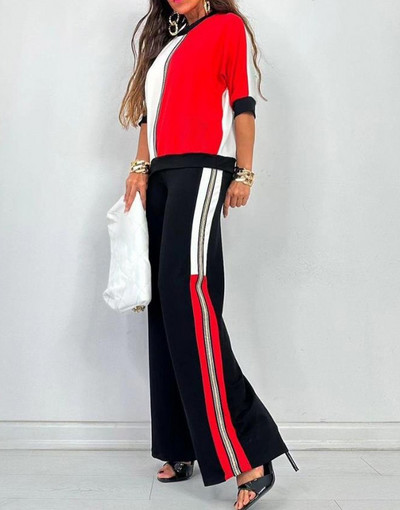 Dvodijelni komplet ženske odjeće Ljeto 2023. Moda u boji s okruglim izrezom s tri četvrtine rukava i ležerni komplet dnevnih hlača širokih nogavica