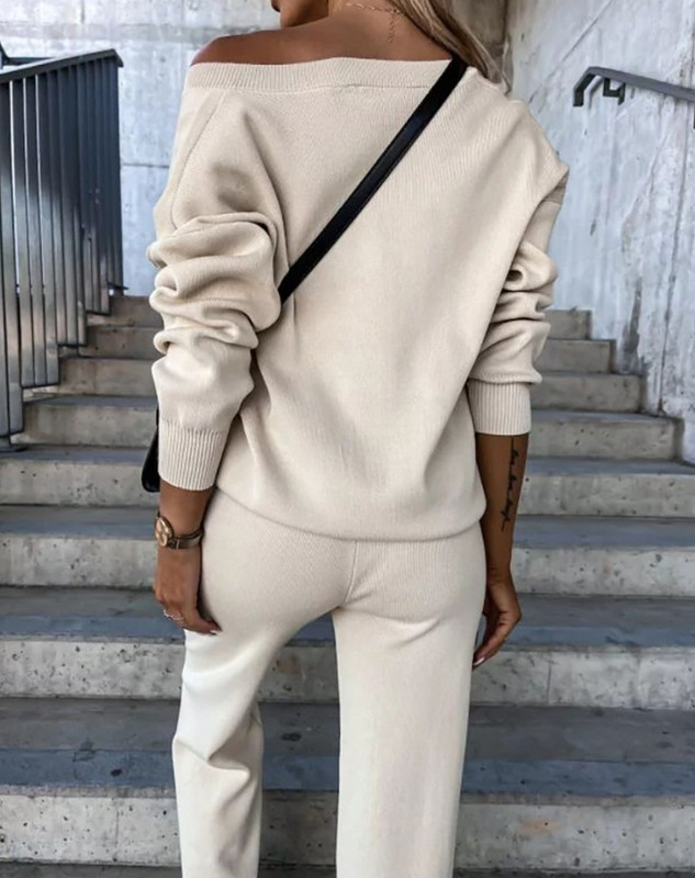 Dvodijelni komplet ženske odjeće 2023. Modni jesenski top s V-izrezom s dugim rukavima i ležerni dnevni set hlača s džepovima Ulična odjeća