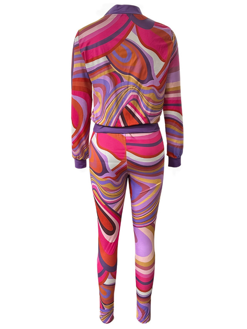 LW Nova jesenska ženska moda za velike veličine, elegantna, s okruglim izrezom, s mješovitim printom, trenirka s visokim strukom, Komplet hlača