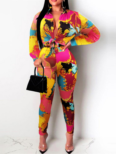 Mješoviti komplet hlača standardnog kroja s mješovitim printom veće veličine LW Modna nova 2023. košulja dugih rukava Kauzalna široka uska dvodijelna dugačka hlača