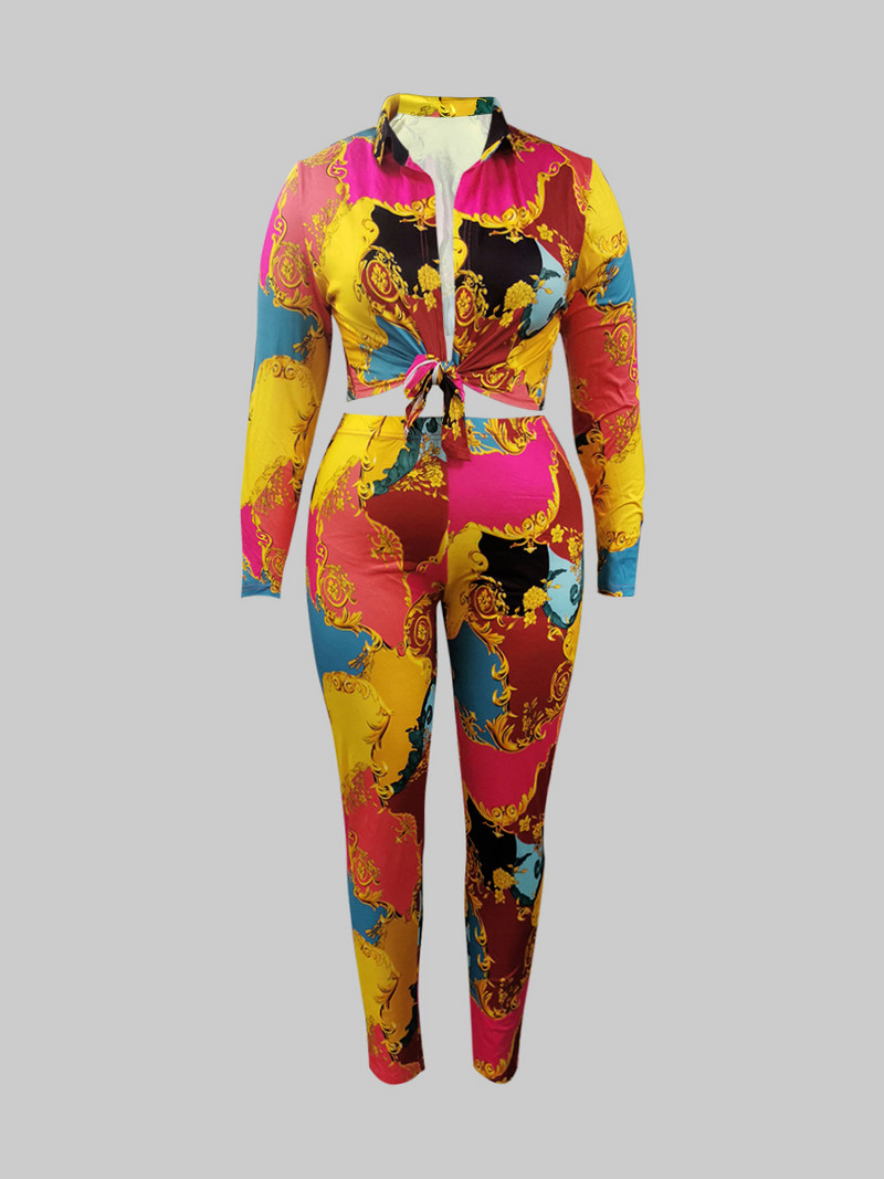 Mješoviti komplet hlača standardnog kroja s mješovitim printom veće veličine LW Modna nova 2023. košulja dugih rukava Kauzalna široka uska dvodijelna dugačka hlača