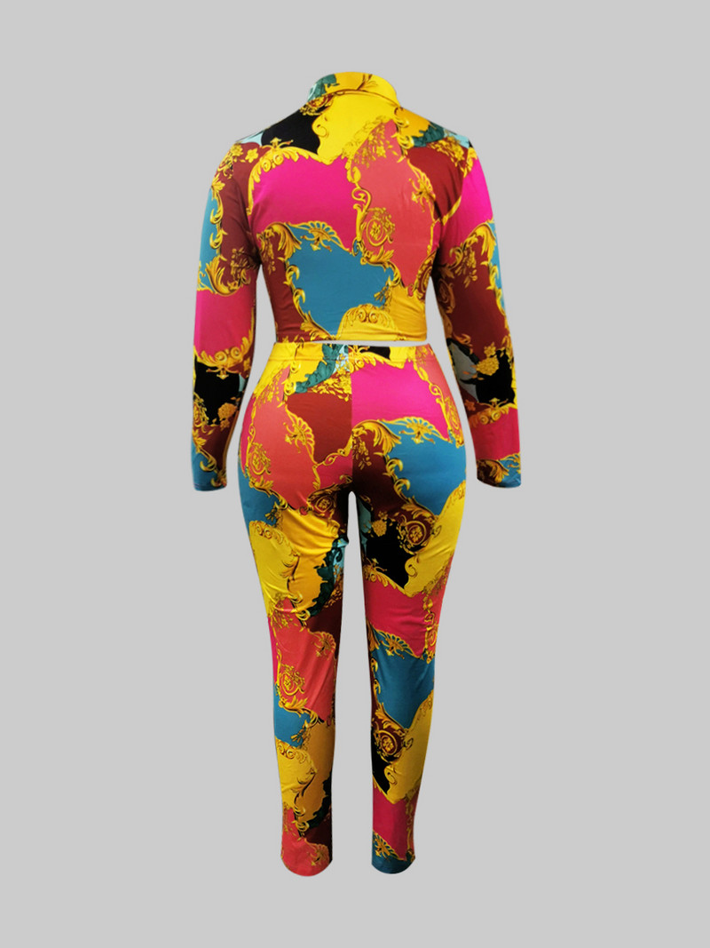 Mješoviti komplet hlača standardnog kroja s mješovitim printom veće veličine LW Modna nova 2023. košulja dugih rukava Kauzalna široka uska dvodijelna dugačka hlača