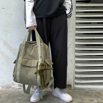 HOCODO Нова едноцветна дамска водоустойчива найлонова раница Проста ученическа чанта за тийнейджърка Пътна чанта през рамо Ученическа раница
