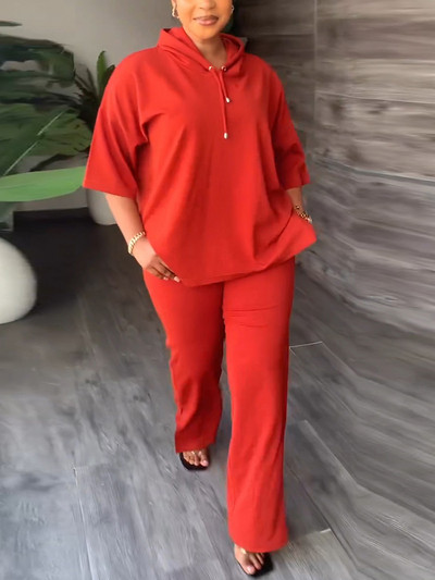 Set de trening casual din două piese pentru femei, cu jumătate de mânecă, cu glugă și pantaloni subțiri