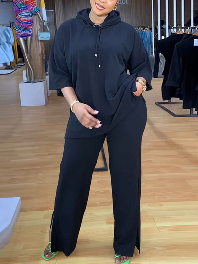 Set de trening casual din două piese pentru femei, cu jumătate de mânecă, cu glugă și pantaloni subțiri