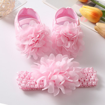 2бр. Бебешки обувки Комплект ленти за глава 0-18M Сладки обувки за принцеса с лък Бебешки обувки Нови обувки с мека подметка Обувки за малко дете Обувки за момиченца