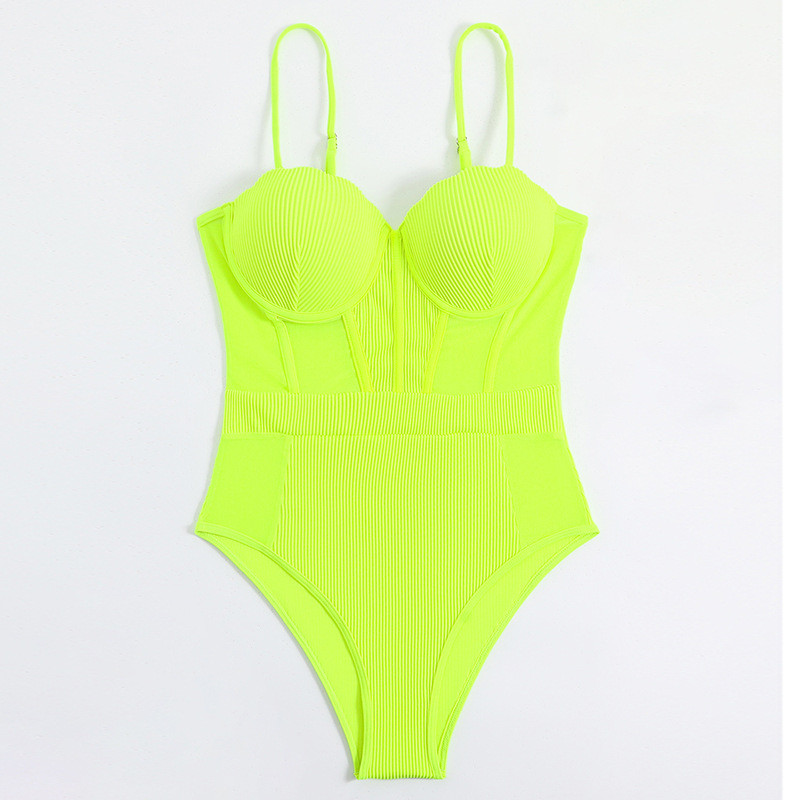 Vintage neonsko zeleni jednodijelni kupaći kostim 2023 Ženski izrezani Push Up uski kupaći kostim bez leđa Rebrasti kupaći kostim