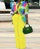 Jesenná módna potlač dvojdielna súprava pre ženy ležérna voľná košeľa s dlhým rukávom a širokými nohavicami