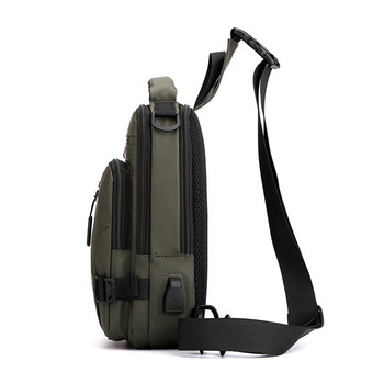 Ανδρική τσάντα χιαστί νάιλον με θύρα φόρτισης USB Πολυλειτουργική θύρα φόρτισης εξωτερικού χώρου, αδιάβροχη ημέρα ταξιδιού Ανδρικές τσάντες στήθους Casual Messenger