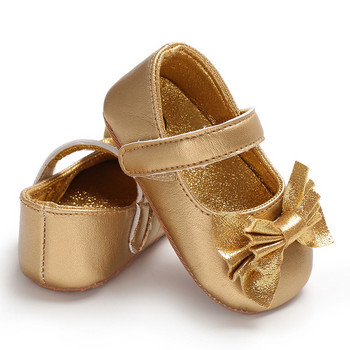 Маратонки за новородено момиченце Пеперуди за бебета с възел Пайети Кожени обувки за бебета принцеси за момичета Меко дъно First Walker Golden