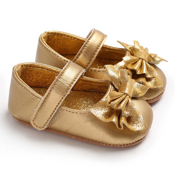 Маратонки за новородено момиченце Пеперуди за бебета с възел Пайети Кожени обувки за бебета принцеси за момичета Меко дъно First Walker Golden