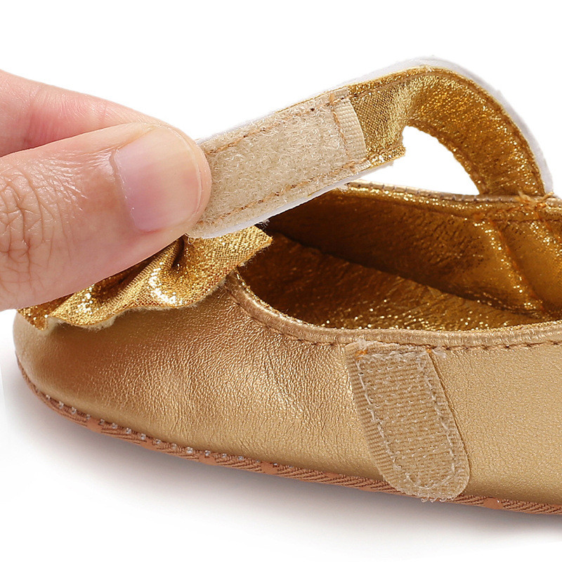 Pantofi pentru bebeluși nou-născut pentru fetiță, cu nod fluture, paiete pentru bebeluși, prințesă pentru fete, pantofi din piele, fund moale, First Walker, auriu