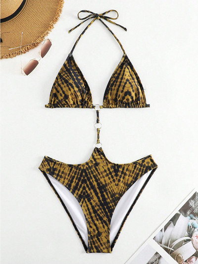 Seksi bikini u tangama 2023. Ženski izrezani jednodijelni kupaći kostim s leopard printom i spojenim križem, jednodijelni kupaći kostim Kupaći kostim bez leđa