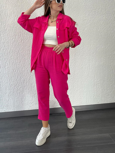 Jednobojni plisirani dvodijelni set za žene Jesen 2023. Trenirke Ležerni kompleti hlača dugih rukava Modna odjeća na gumbe Odijelo Ulična odjeća
