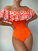 Seksikas volangidega ühes tükis naiste ujumistrikoo, 2023. aasta õlgadeta oranž leopardimustriga Tummy Control ujumisriided Push Up ujumiskostüüm Monokini