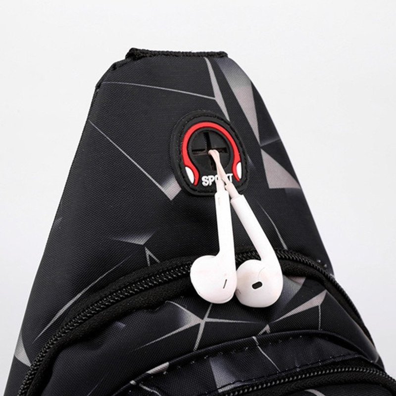 Muška torba za prsa s geometrijskim uzorkom od Oxford tkanine, podesiva torba za prsa s patentnim zatvaračem Modna torba za prsa s rupom za slušalice