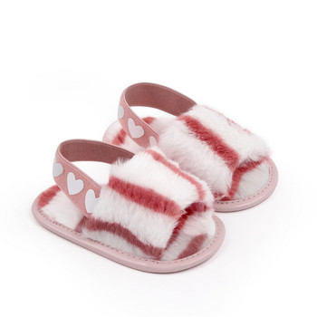 Baywell Autumn Baby Girls Heart Soft Sole Sandals Плюшени плъзгащи се сандали Toddler Princess Неплъзгащи се обувки за детско креватче 0-18 месеца