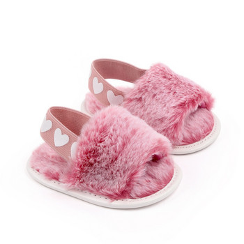 Baywell Autumn Baby Girls Heart Soft Sole Sandals Плюшени плъзгащи се сандали Toddler Princess Неплъзгащи се обувки за детско креватче 0-18 месеца