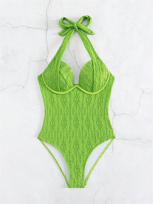 Seksi zeleni jednodijelni kupaći kostim s žicom 2023. Jednodijelni kupaći kostim s halterima Push Up, Ljetni monokini kupaći kostim bez leđa