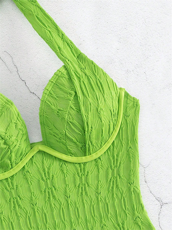 Seksi zeleni jednodijelni kupaći kostim s žicom 2023. Jednodijelni kupaći kostim s halterima Push Up, Ljetni monokini kupaći kostim bez leđa
