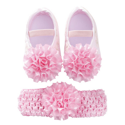 Pantofi pentru bebeluși nou-născut Botez Bandă galbenă pentru fetiță Set pantofi din dantelă pentru copil mic Prewalker Pantofi moi drăguți pentru copii 0-12M