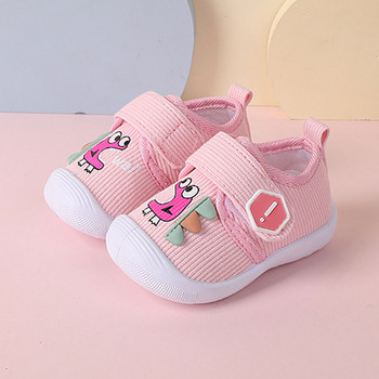 0-36 месеца Бебешки обувки за малко дете Разхождащи се със звук Светлина Бебе момиче Розови сладки обувки Новородено момче Меки маратонки Карикатурен принт