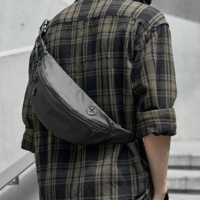 Vyriškas vintažinis PVC užtrauktukas grynos spalvos mažas žinučių krepšys Kelioninis Crossbody Pack pečių krūtinės diržas su ausinių kabelio anga